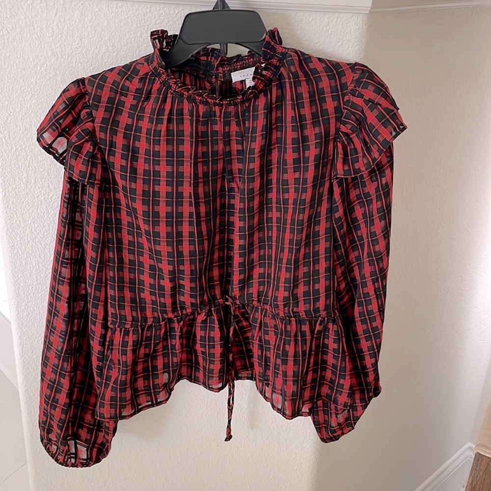 Topshop Red and Black Patterned Top